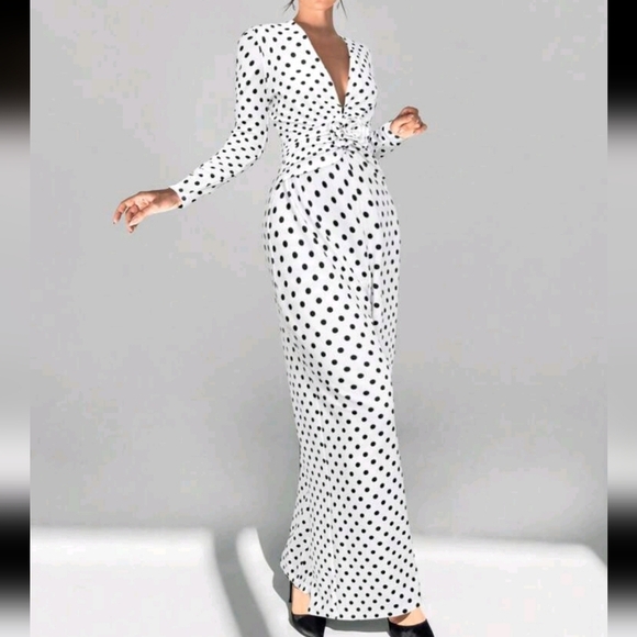 Women Deep V Neck Floral Decor Jumpsuit, Stylish Wide Leg Effect Long Romper - Picture 1 of 5